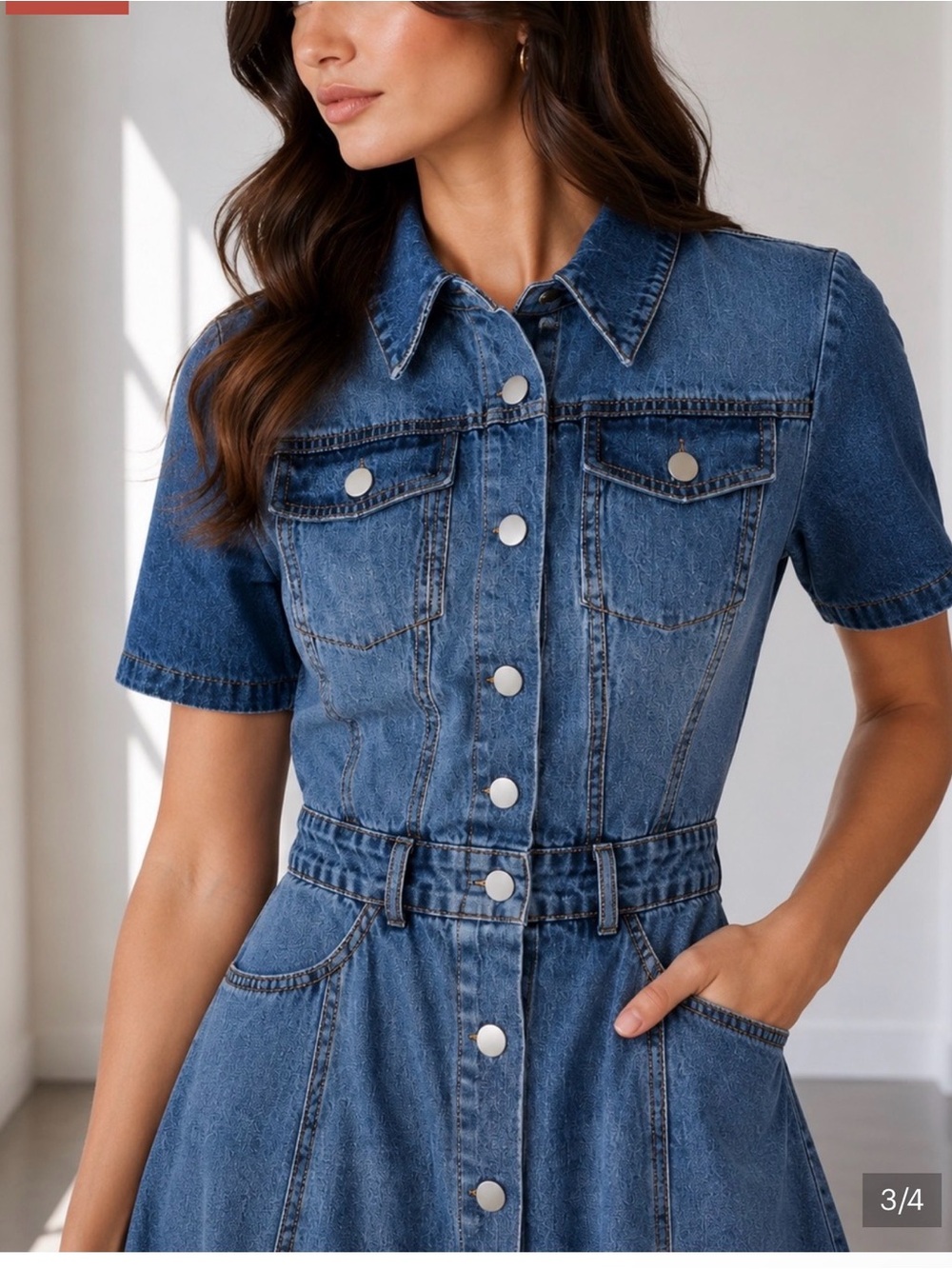 NWT Harper Blue Denim Button-Front Midi Dress L - Picture 4 of 6
